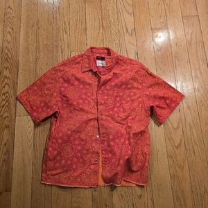 Purple Brand Orange Paisley Bandana Cotton Denim Short Sleeve Shirt Size M